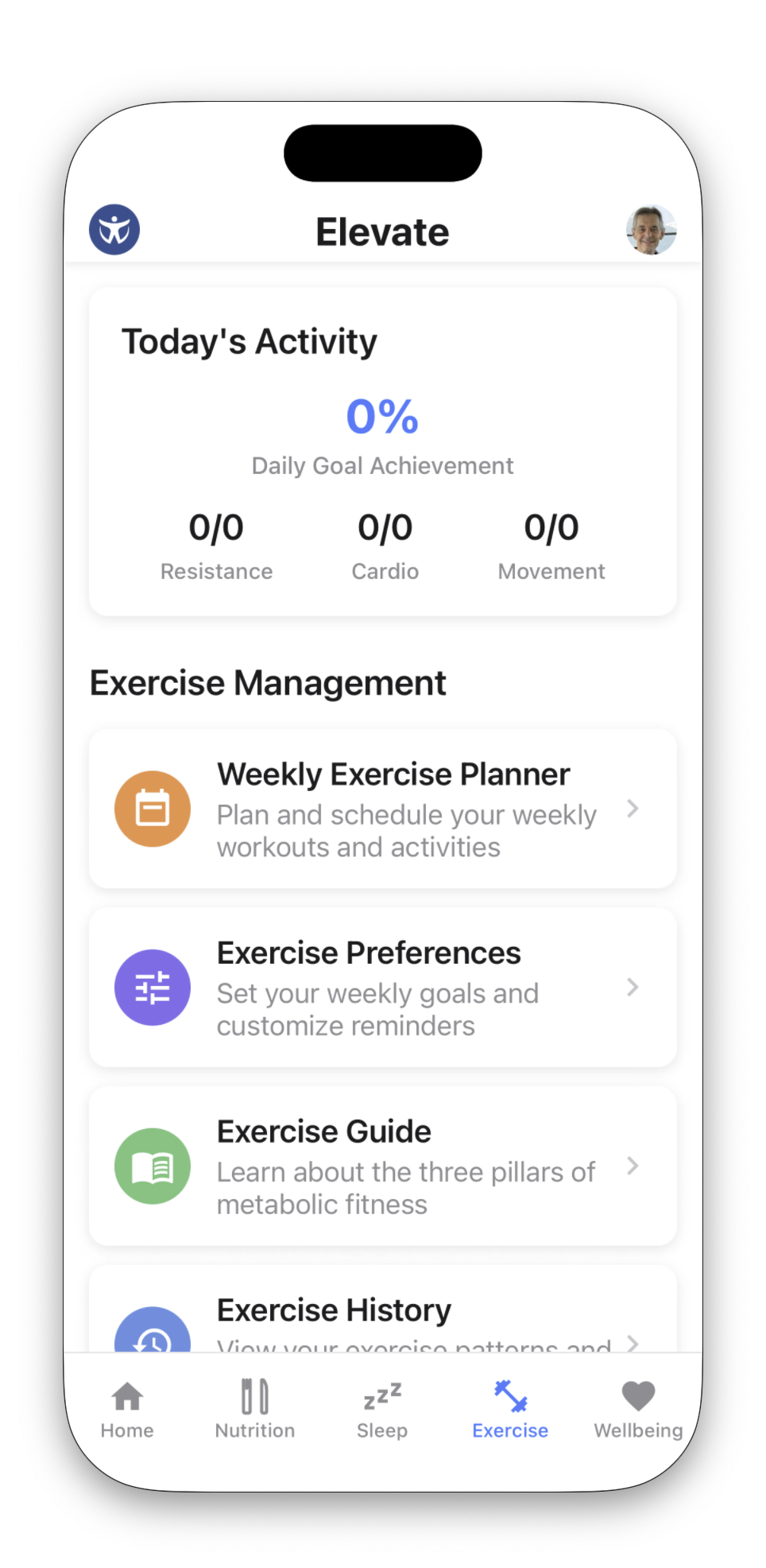 Exercise dashboard