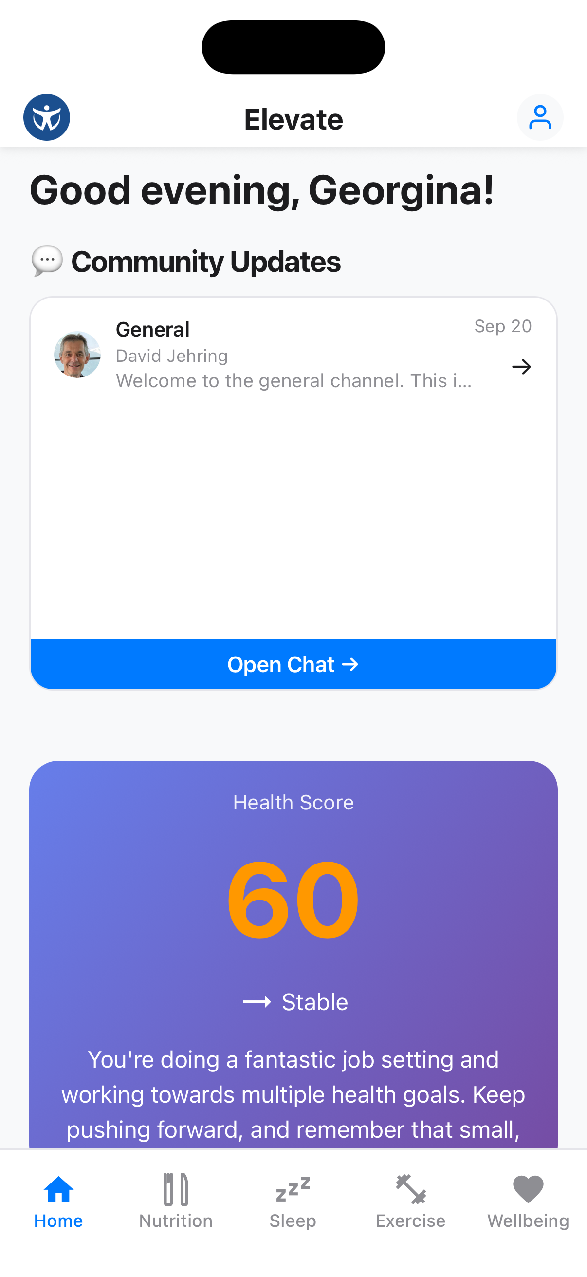 Elevate home dashboard