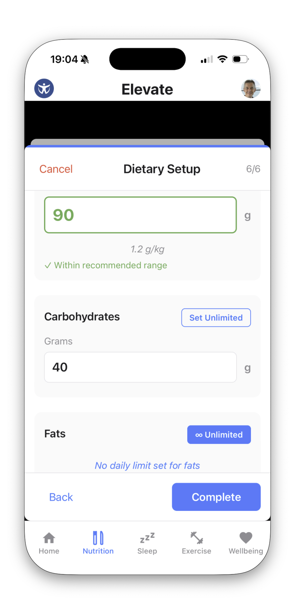 Nutrition preferences summary