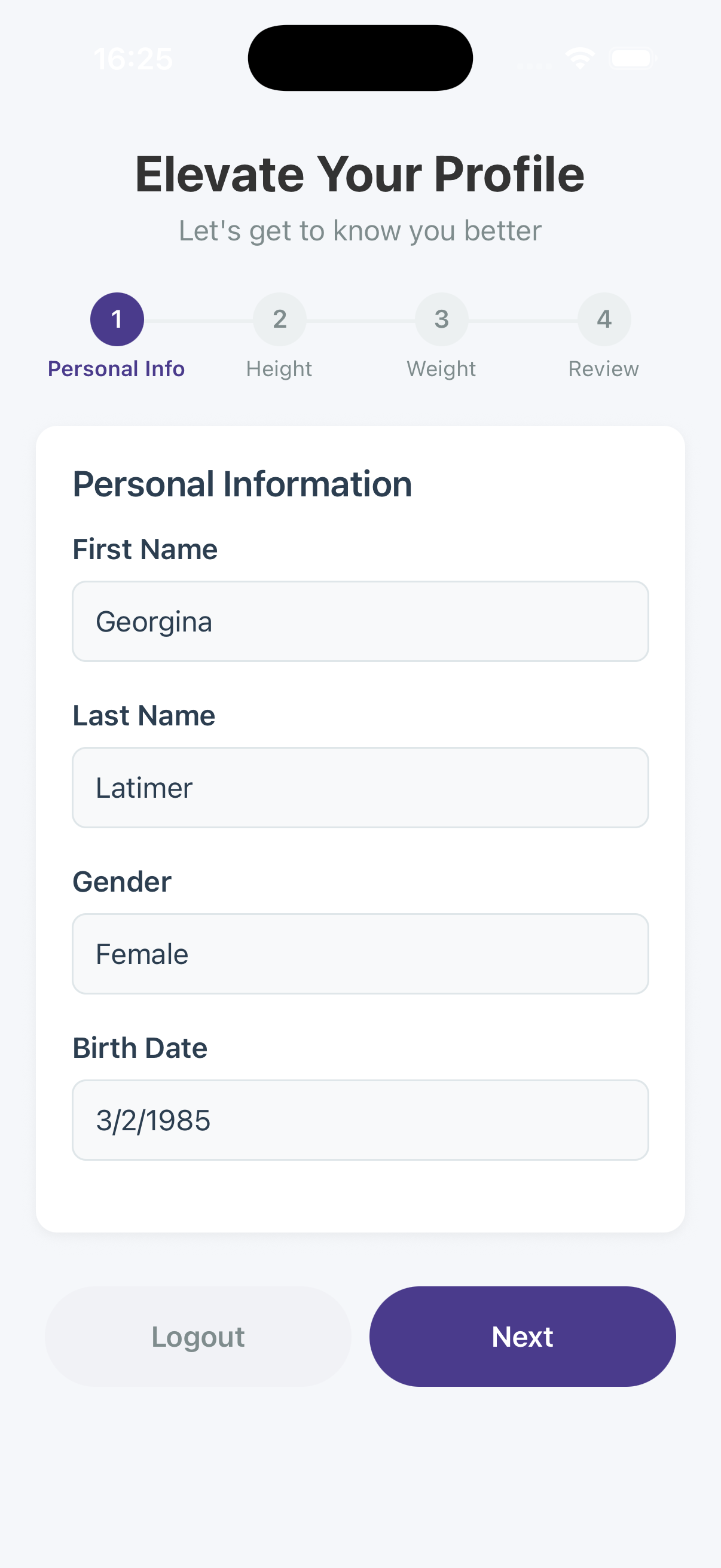 Personal information form