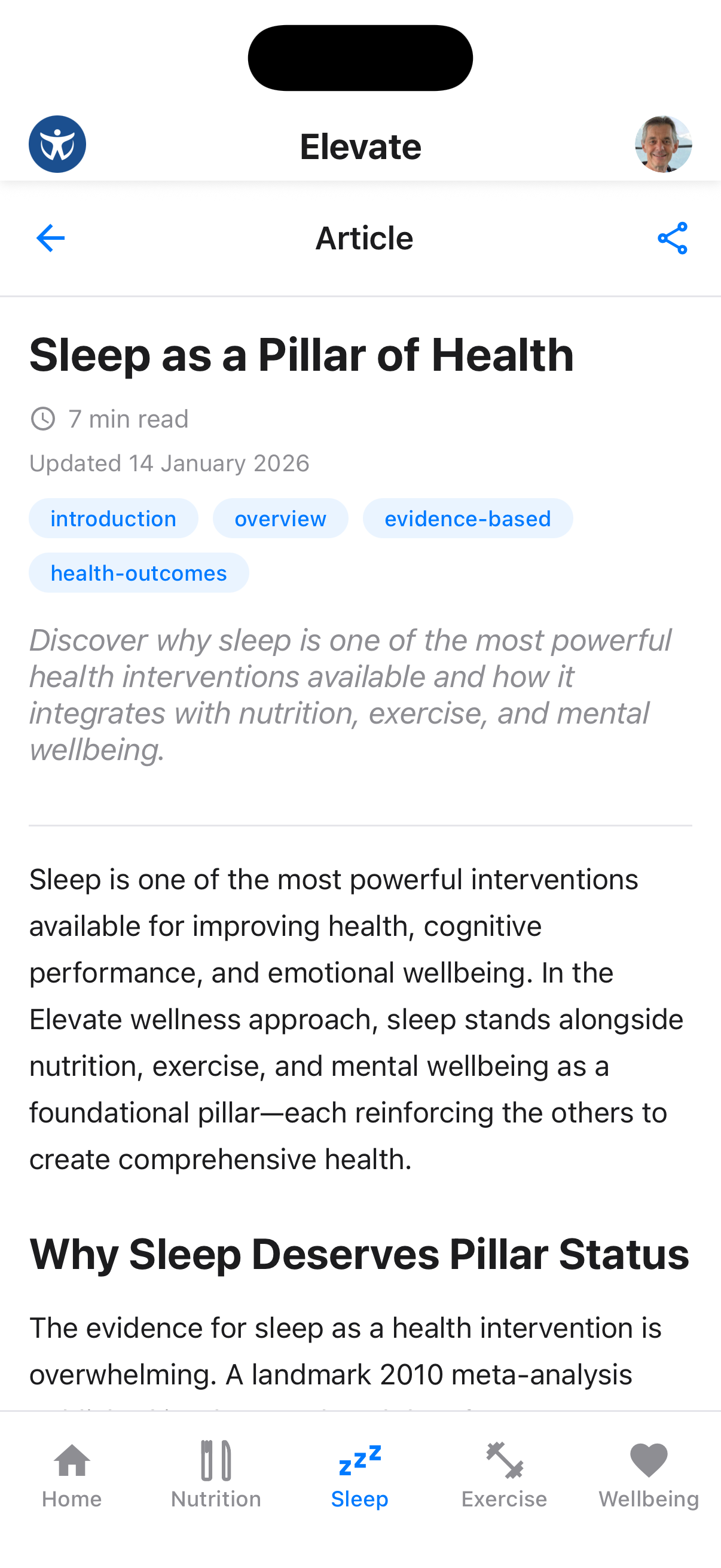 Knowledge article with health information