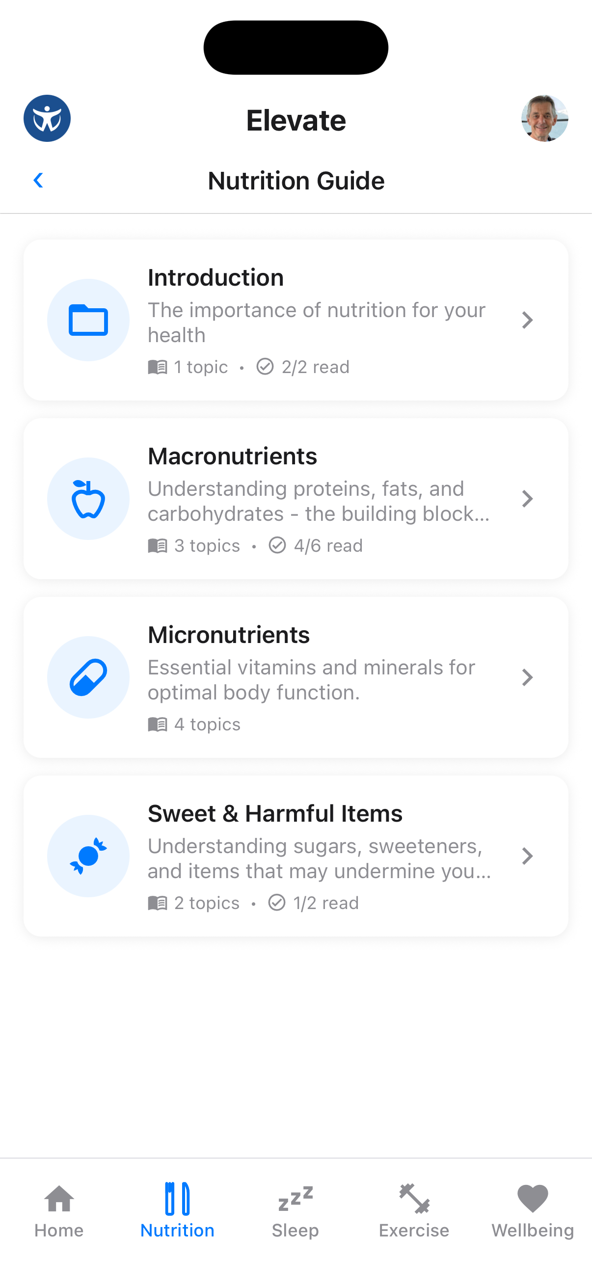 Nutrition guide with educational content