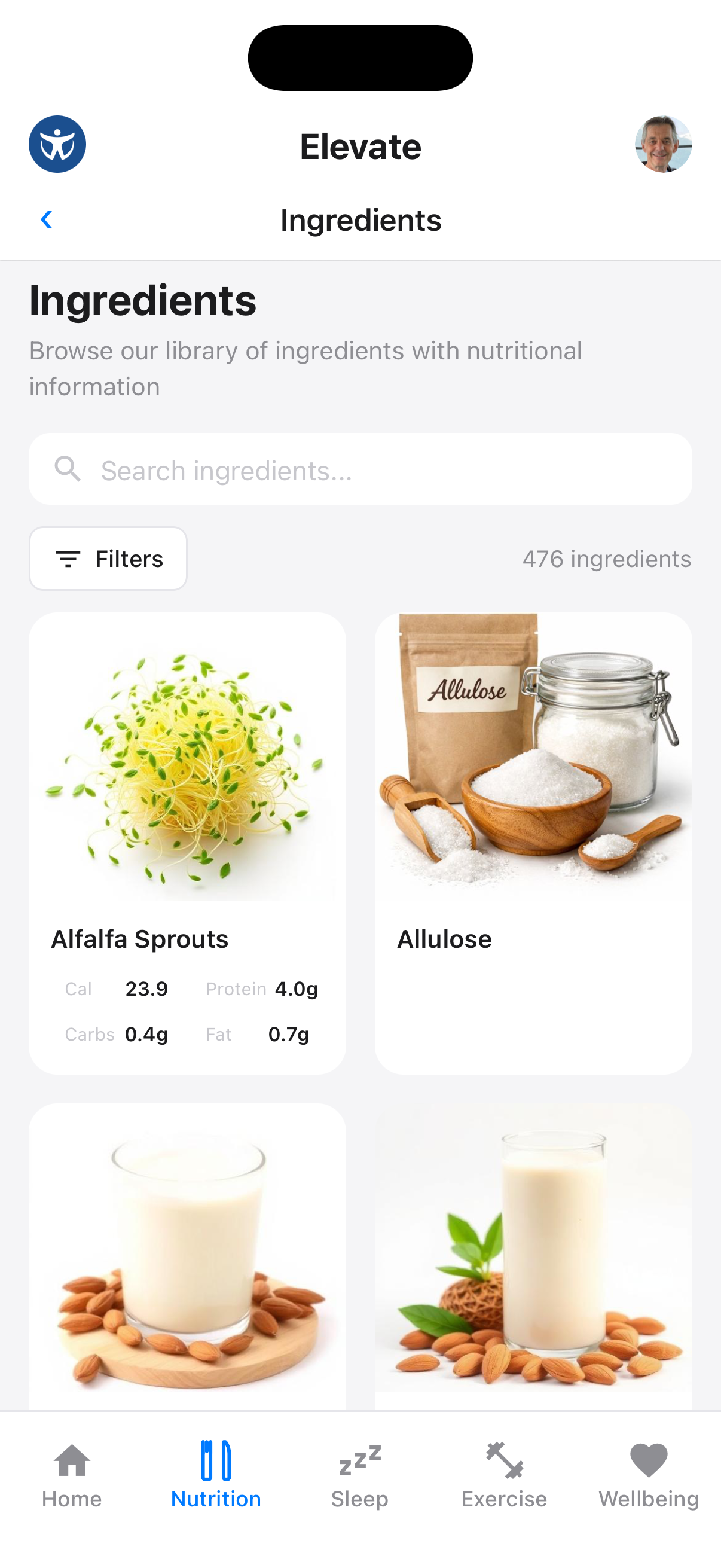 List of recommended ingredients