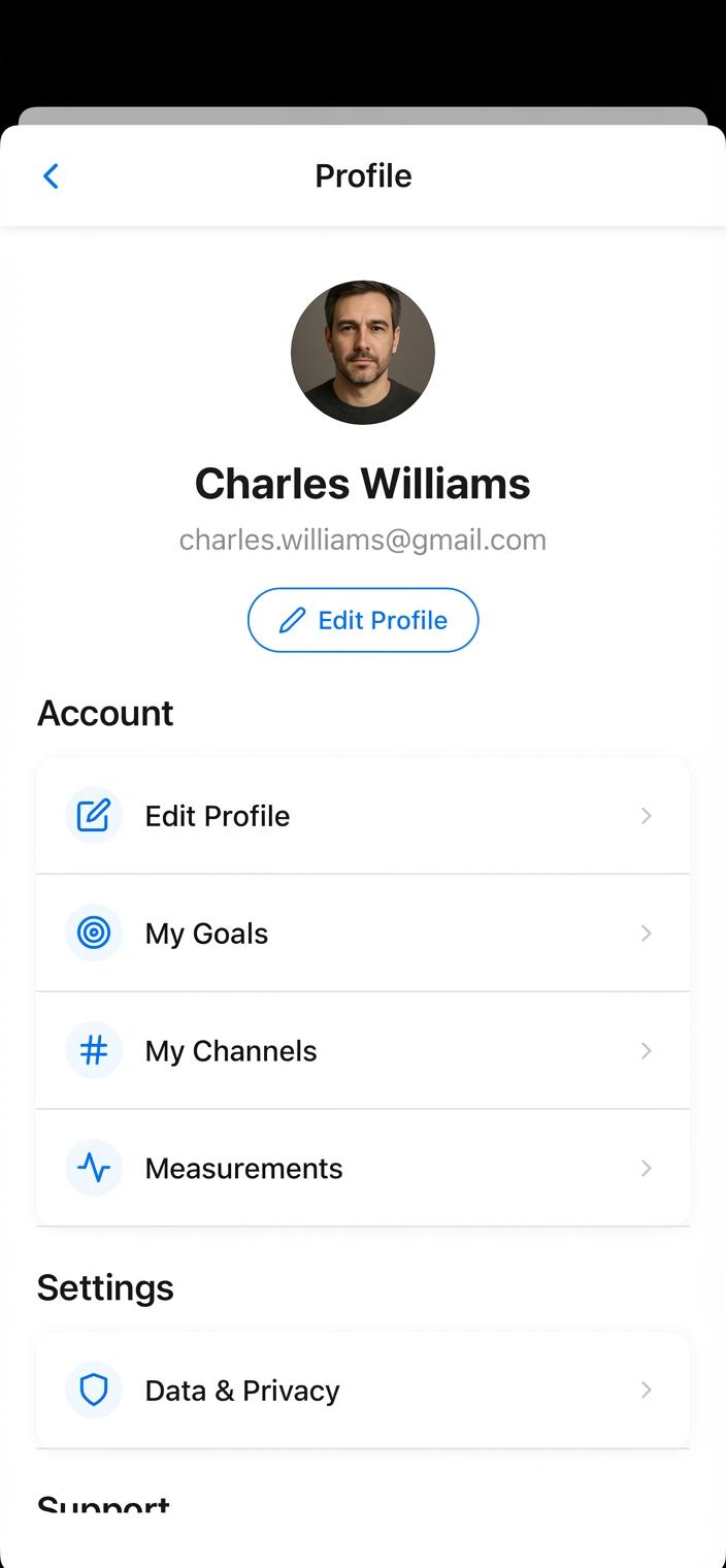 Profile screen showing user information and options