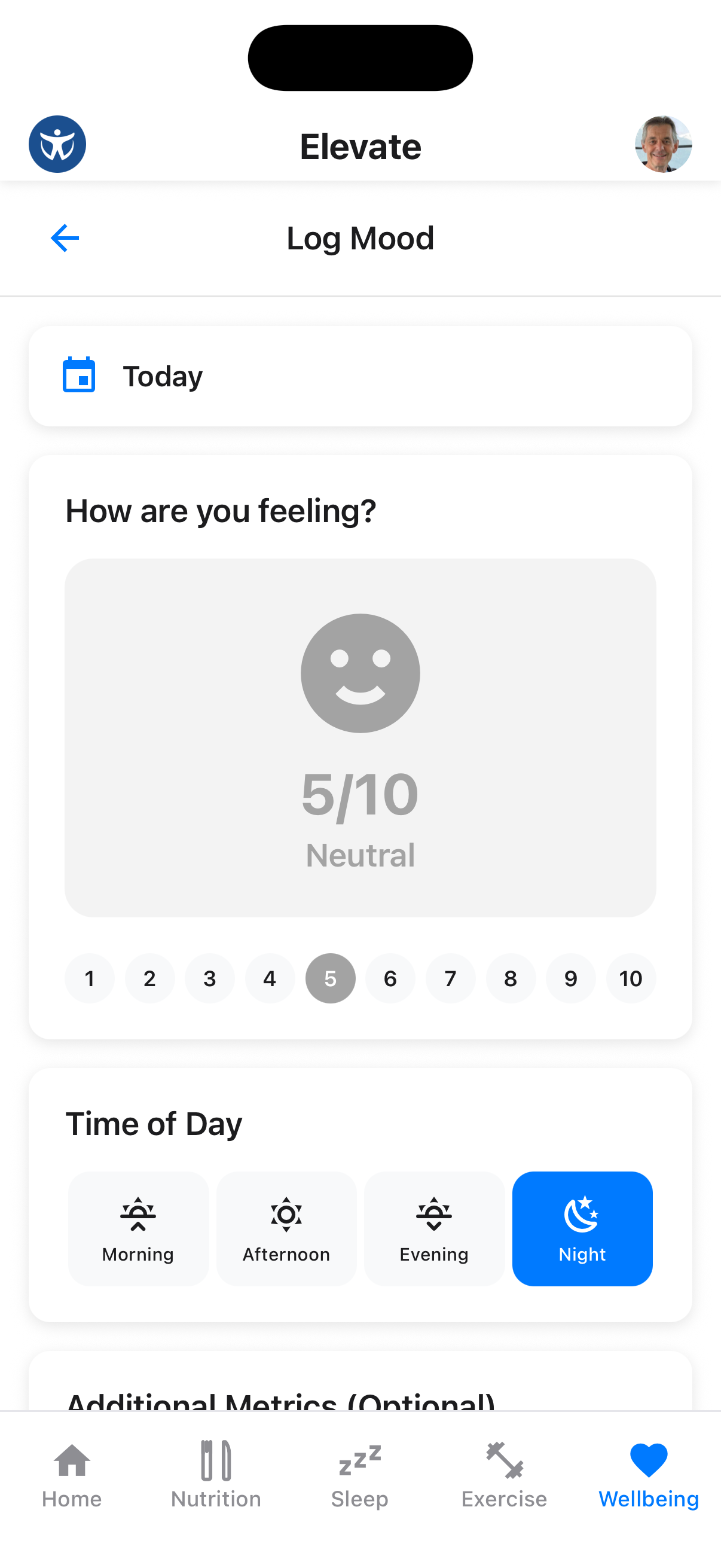 Log mood entry screen