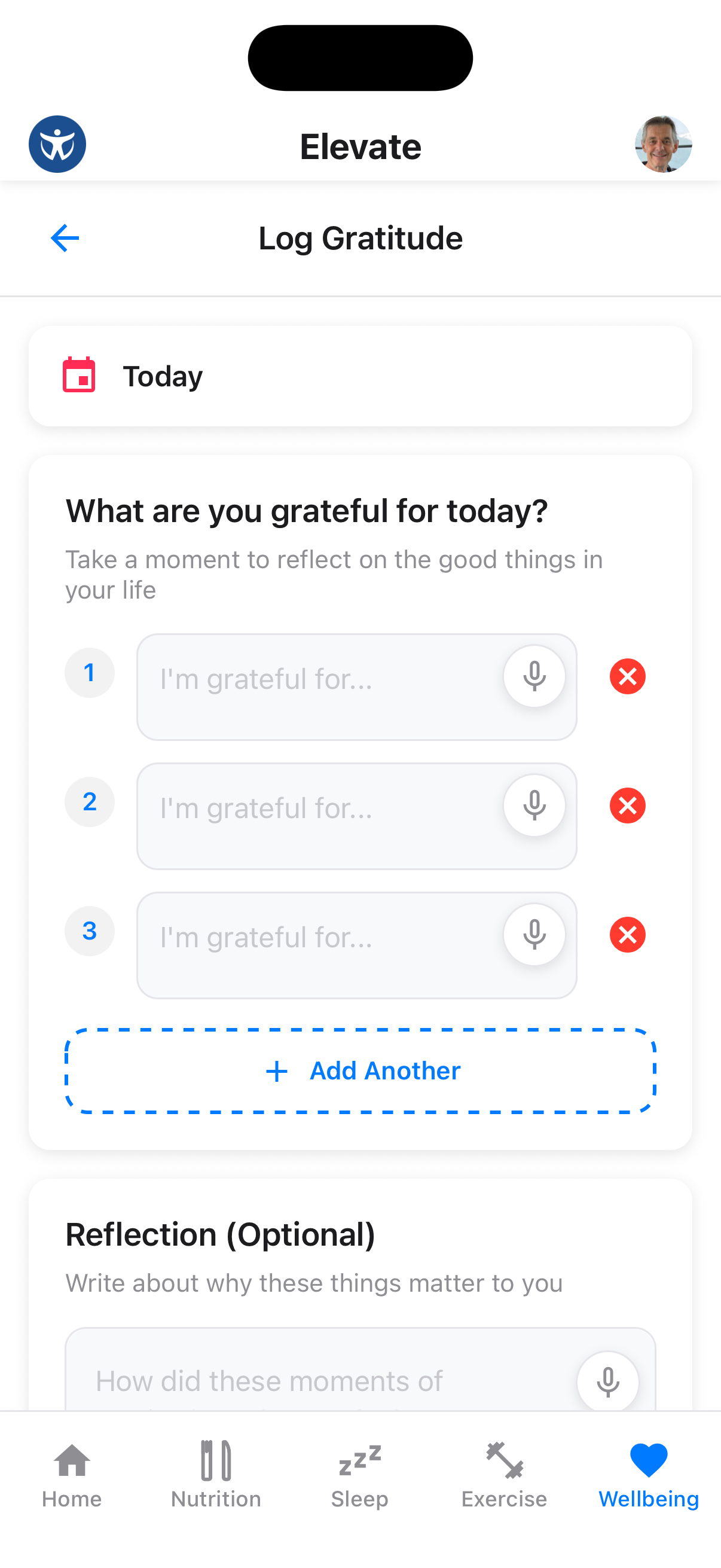 Log gratitude entry screen