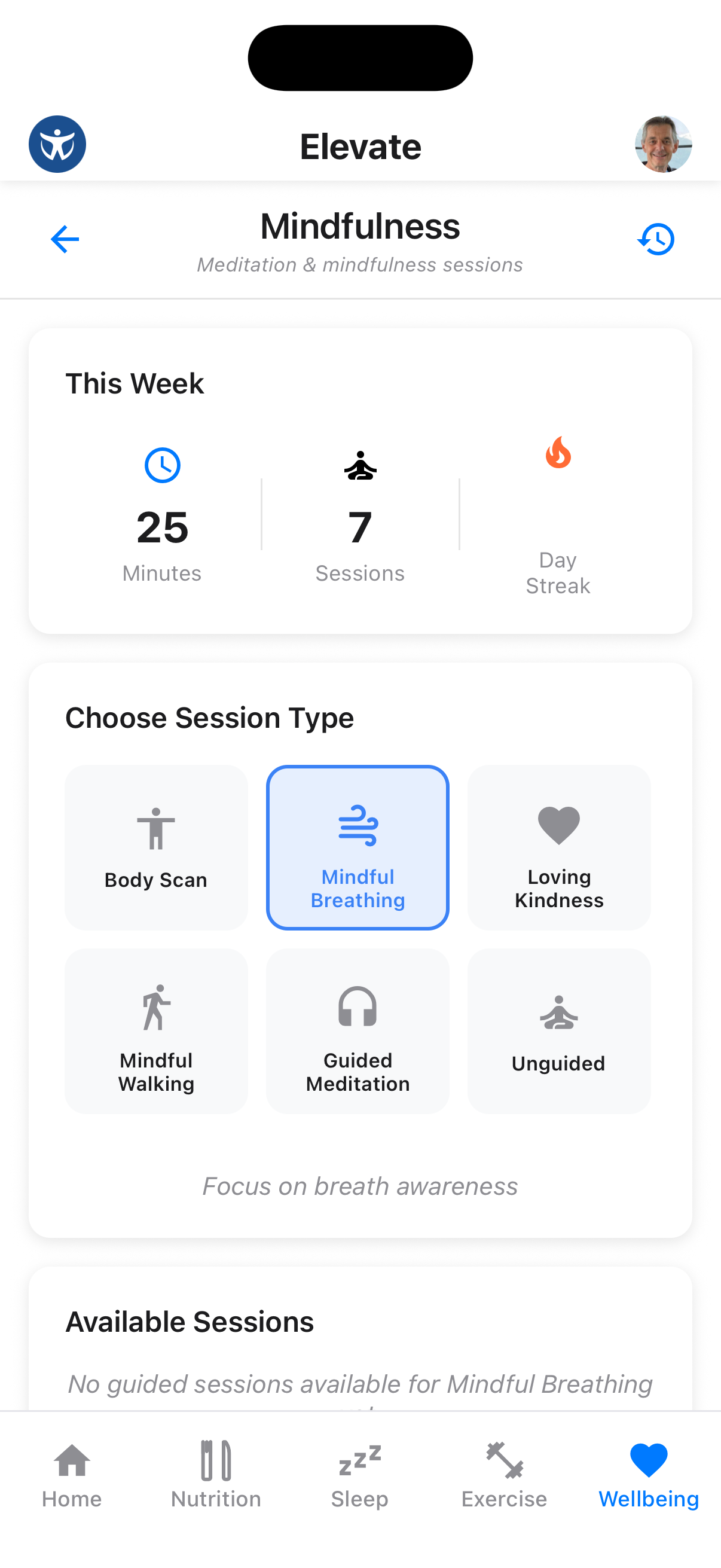 Mindfulness hub with meditation options