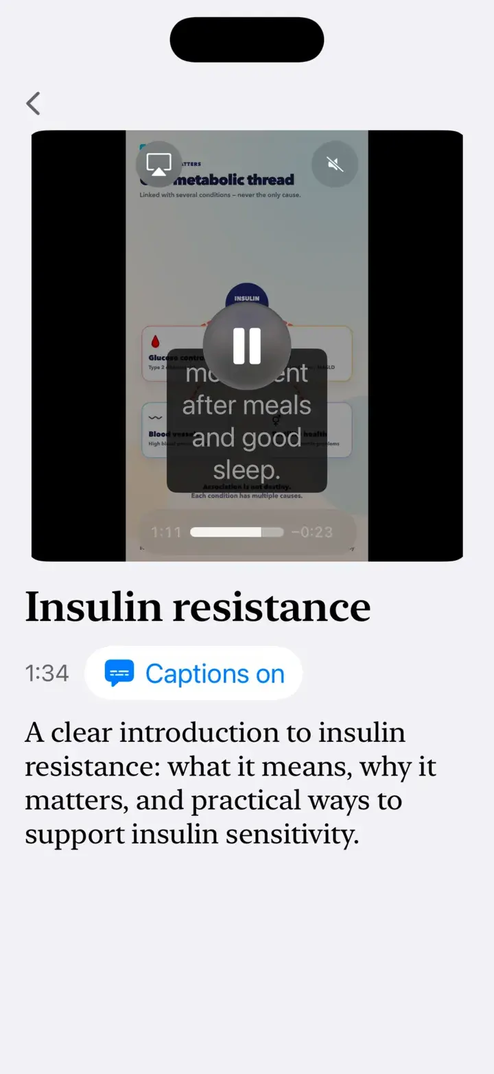A short video lesson on insulin resistance playing with captions on.