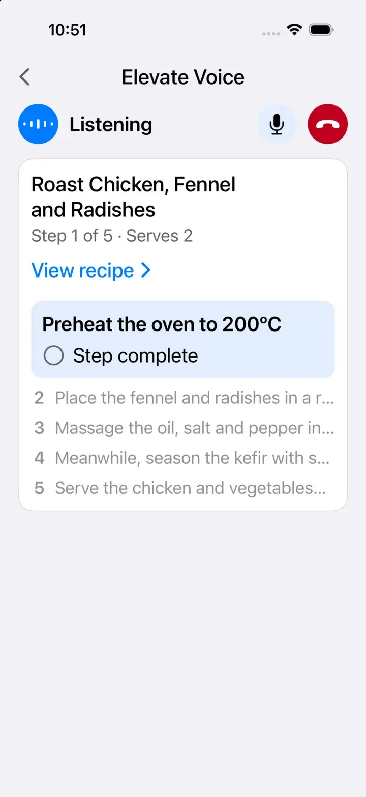 Elevate Voice cook-along: roast chicken, fennel and radishes, step 1 of 5, preheat the oven to 200°C.